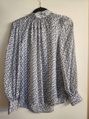 H&M Blue and White Floral High-Neck Blouse